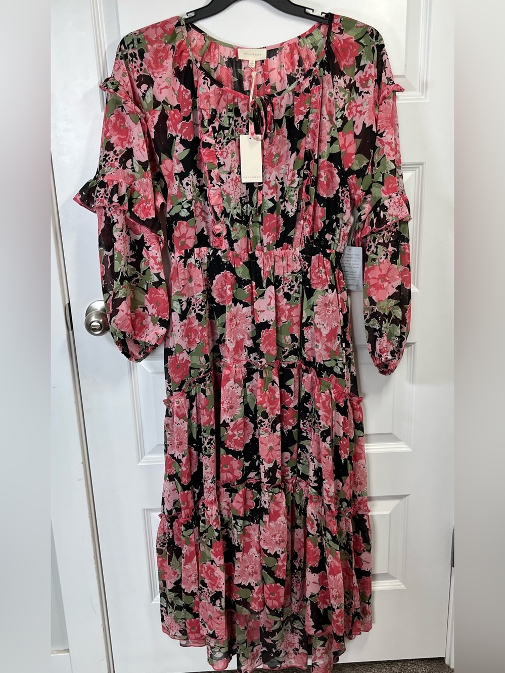 Melloday Floral Midi Dress NWT Size Large Romantic Chiffon Long Sleeve Lined